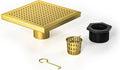 Square Shower Drain 8", 304 Stainless Steel Floor Drain with Grid Drain Cover & Hair Strainer, Shower Drain w/CUPC Certified, Brushed Gold