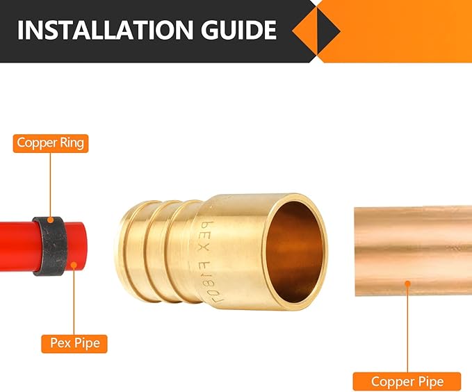 25-Pack HeSun PEX Fittings, 1" PEX x 3/4" Female Sweat Adapter (Over Copper Tube), Brass Crimp Fitting for ASTM F1807(PEX1807290-25)