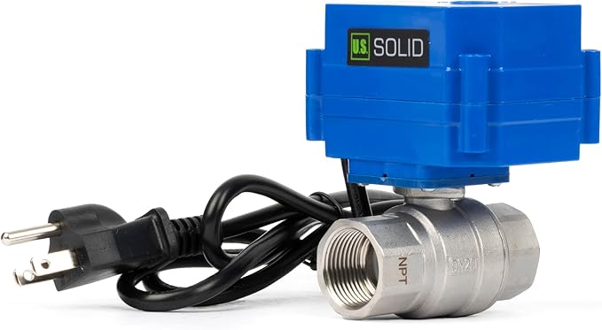 U.S. Solid 3/4" Motorized Ball Valve with US Plug 110VAC Stainless Steel Electrical Ball Valve,Auto Return, Normally Open