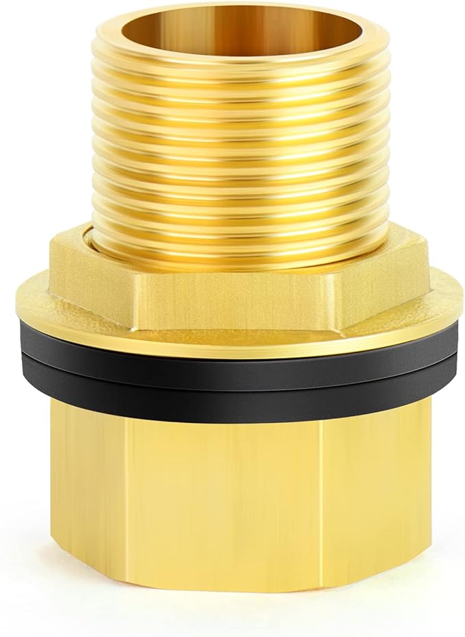 GASHER 2PCS Brass 1" Female 1" Male Bulkhead Tank Connector Adapter Fitting with Rubber Ring