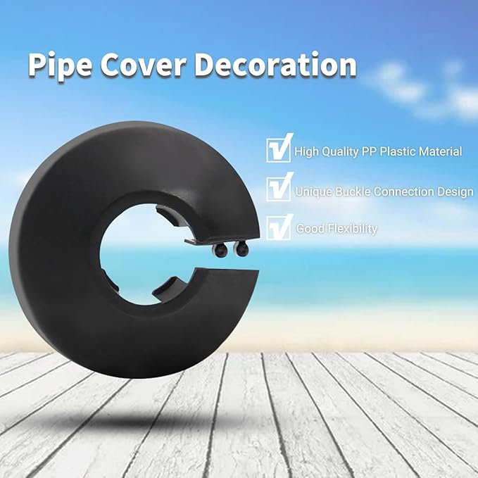Bztoolbox 4Pcs 4/5 inch ID Black Flange Water Pipe Cover, Fit 3/4 inch OD Decoration Black Pipe Cover Radiator PP Plastic Escutcheon Collar for Wall Tube Decoration