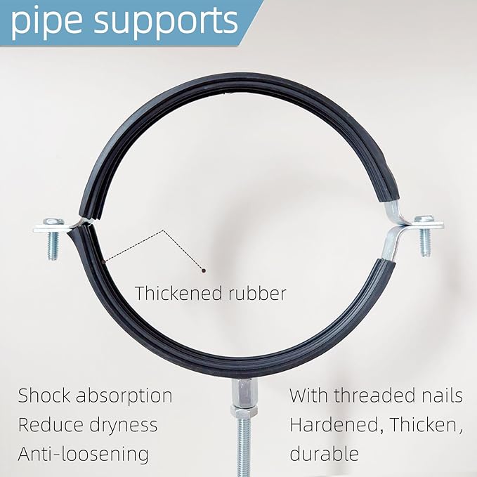 2 Sets Premium 10 Inch Adjustable Pipe Metal Bracket，Heavy Duty Galvanized Iron Stove Pipe Hanger Strap，Wall Support Chimney Round Split Ring Dryer Vent Hose Duct PVC Holder，with All Mounting Screws