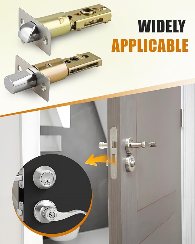 Adjustable Deadbolt Lock Latch 2-3/8" & Adjustable Door Knob Latch 1-3/8", for Lever Door Handles Inner Door Handles, Square Interface, Universal Door Lock Replacement Parts