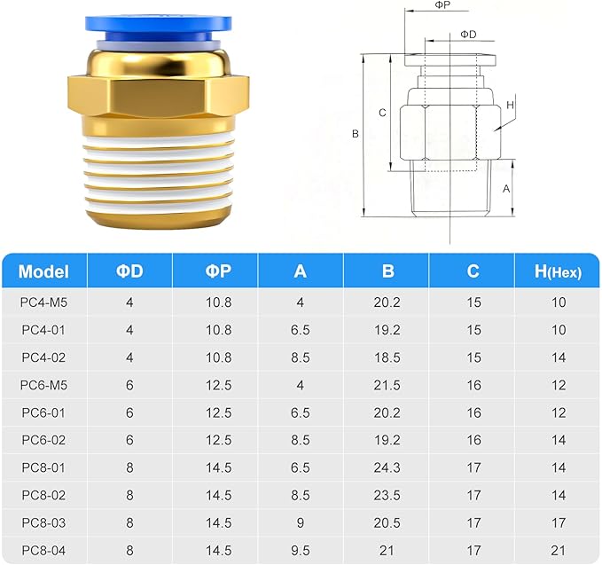 TAILONZ PNEUMATIC Blue Straight 4mm Tube OD x 1/8 Inch G Thread Push to Connect Fitting PC4-01 (Pack of 10)