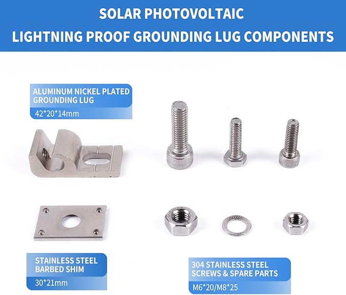 Solar Grounding Lugs Nickel-plated Lay-in Lugs Ground Wire Clamps for Copper Earth Wire 16-4AWG Fast Install on RV/Boat/Roof Solar Array