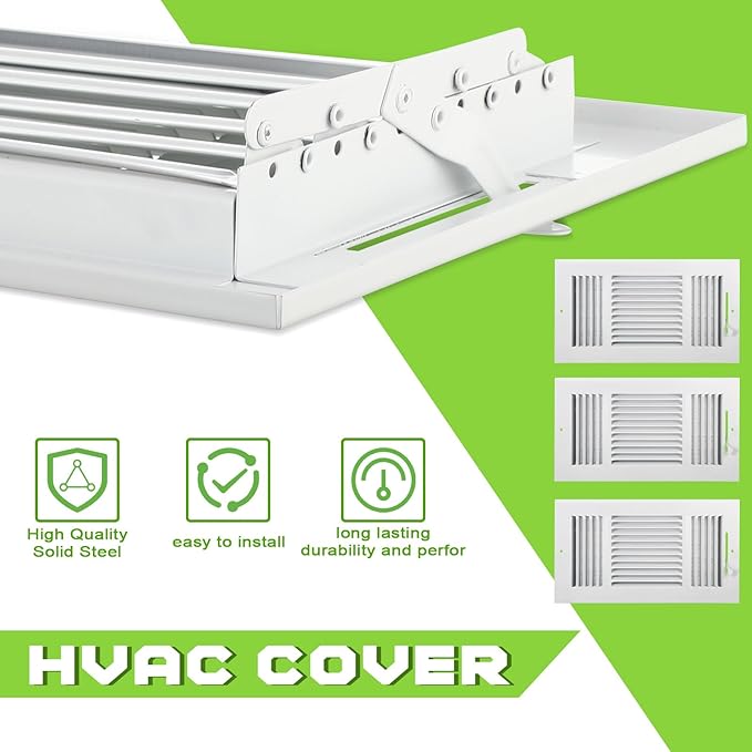 VIHOSE 6 Pcs Vent Covers 12 x 6 Inch HVAC Sidewall Air Ceiling Register 3 Way Vents for Wall Solid Steel Manual Adjuster for Bathroom Toilet Home Office(White)