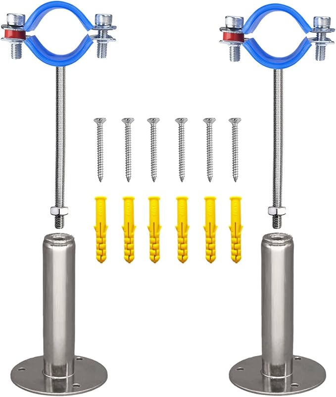 Wall Mount Ceiling Mount Pipe Supports,Adjustable Pipe Clamps Stainless Steel 304,2PCS Suitable for Pipe OD 38-40mm Adjustable Height 100-200mm