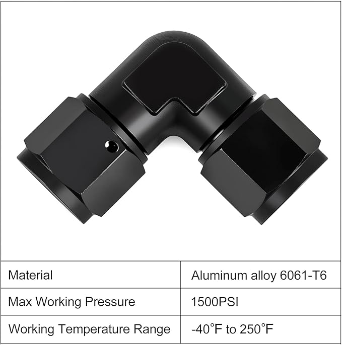 8AN Female to 8AN Female 90 Degree Swivel Coupler Fitting Adapter 3/4-16UNF Thread Aluminium Black 2PCS