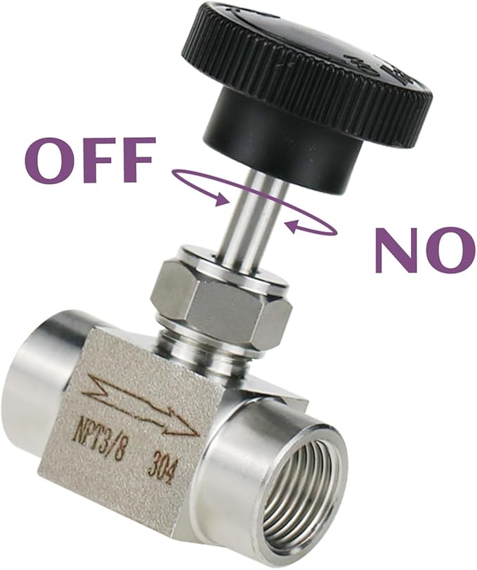 Needle Valve NPT 3/8 Female Thread Straight Needle Valves Stainless Steel 304 Flow Control Valve for Water/Gas/Oil, 1PC