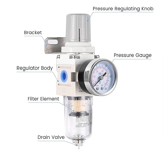 1/4 Inch NPT Air Filter Pressure Regulator, Water Separator Compressed Air Pressure Regulator for Compressor AW2000-02