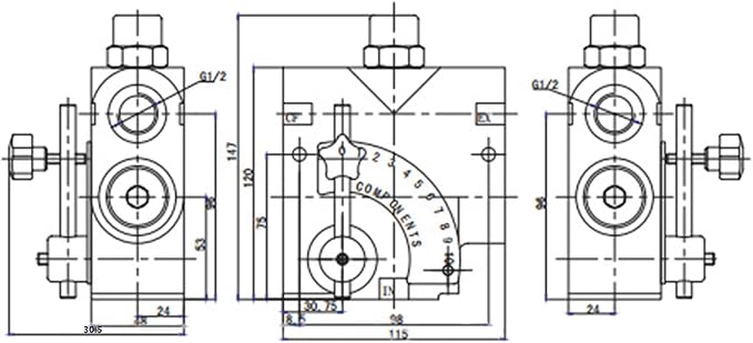 Hydraulic Adjustable Variable Flow Control Valve w/Relief, 0-30 GPM, 3/4” NPT Port Size,500-3000 PSI Pressure Relief Valve Adjustment Range, 30.38Gal/min
