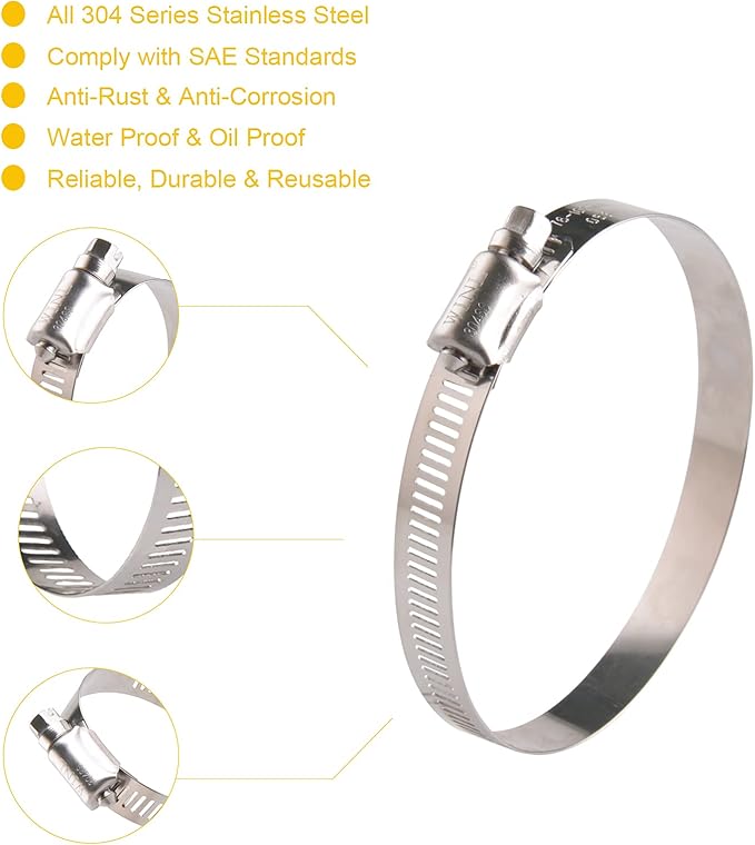 WINL 3 Inch Stainless Steel Hose Clamps- 10 Pack SAE 48 Worm Gear Drive Hose Clamps Clamping Range 2 1/2 Inch to 3 1/2 Inch (64mm-89mm) for Automotive Plumbing, 2 3/4'', 3 1/4''