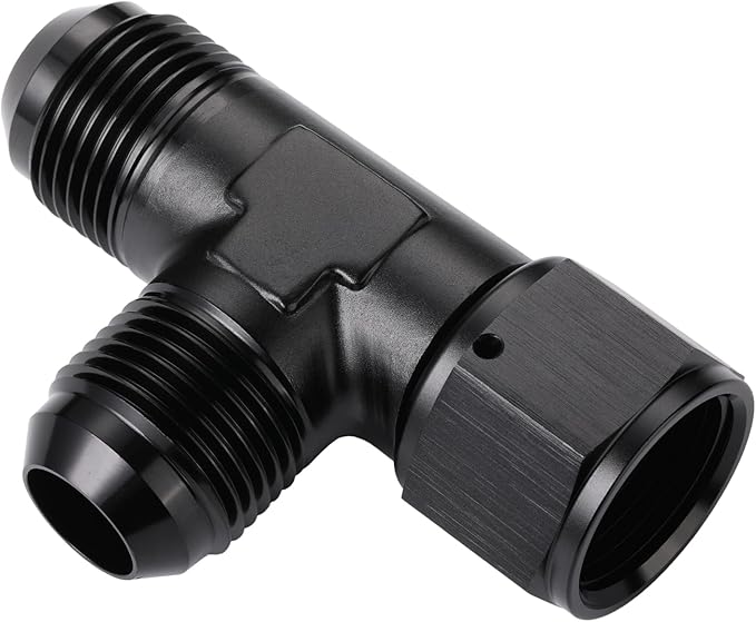 12AN Male Flare Tee T Fitting Adapter with AN12 Female Swivel On Run Aluminum Black