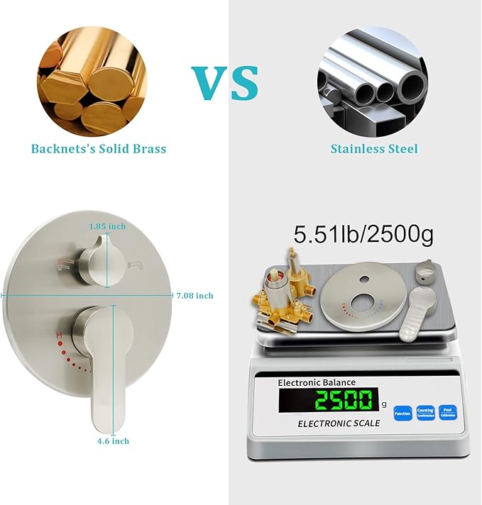 Wall Mount Brushed Nickel Pressure Balancing Shower Diverter Mixing Valve 3 Way Replacement Brass Mixer Kit