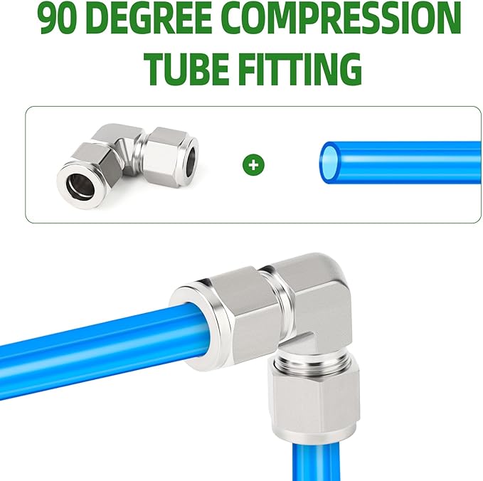 TAISHER 1PCS 304 Stainless Steel 90 Degree Compression Tube Pipe Fitting Connector, 10MM Tube OD x 10MM Tube OD Adapter
