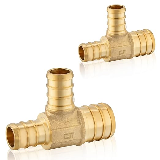 50-Pack HeSun PEX Fittings, 1"x3/4"x3/4" Pex Tee, Brass Crimp Fitting for ASTM F1807(PEX1807088-50)