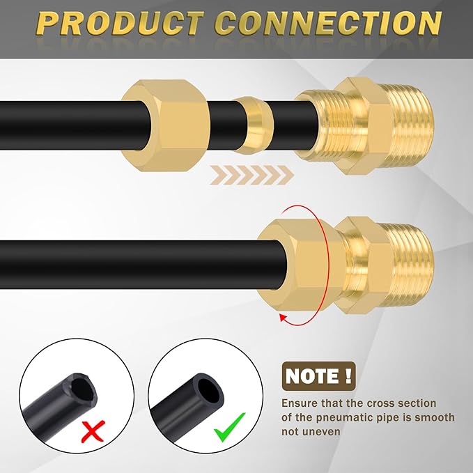 Brass Compression Tube Fitting, Straight Coupling Adapter, 10 PCS 3/8" OD x 3/8" NPT Male Compression Union Connector & 10 PCS Compression Sleeves Ferrules