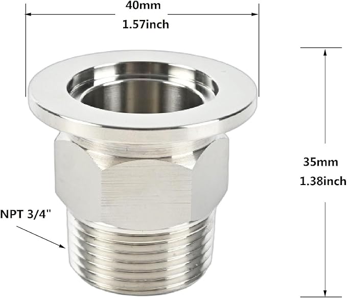 SS304 KF25 NPT Male Adaptor thread 3/4" NW25 KF Male coupling ISO-KF25 X NPT 3/4"