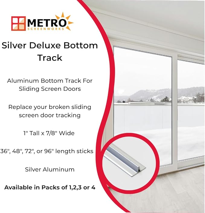 Sliding Screen Door Tracking - Silver Deluxe Bottom Track - Easy Assembly Hardware for DIY - Heavy Duty Silver Aluminum Track - 1” Wide 3/8” Tall - 36 in, 2 Piece