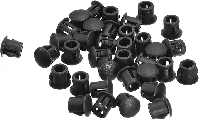 uxcell 6mm(15/64") Plastic Hole Plugs, 36Pcs Flush Type Panel Round Snap in Fastener Knockout Locking Plugs for Furniture Insert End Caps Panels, Black