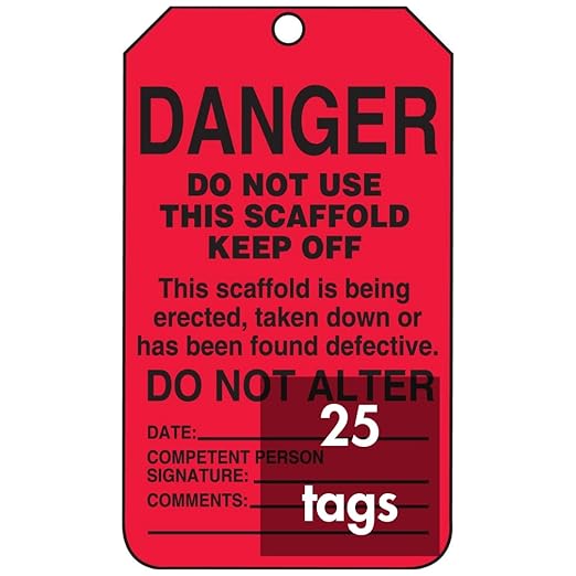 AccuformNMC Scaffold Status Tags, 25 Pack Red Danger Safety Tags “Do Not Use This Scaffold Keep Off”, 5.75” x 3.25”, Durable Water-Resistant 10-mil PF-Cardstock, Made in USA, TSS101CTP