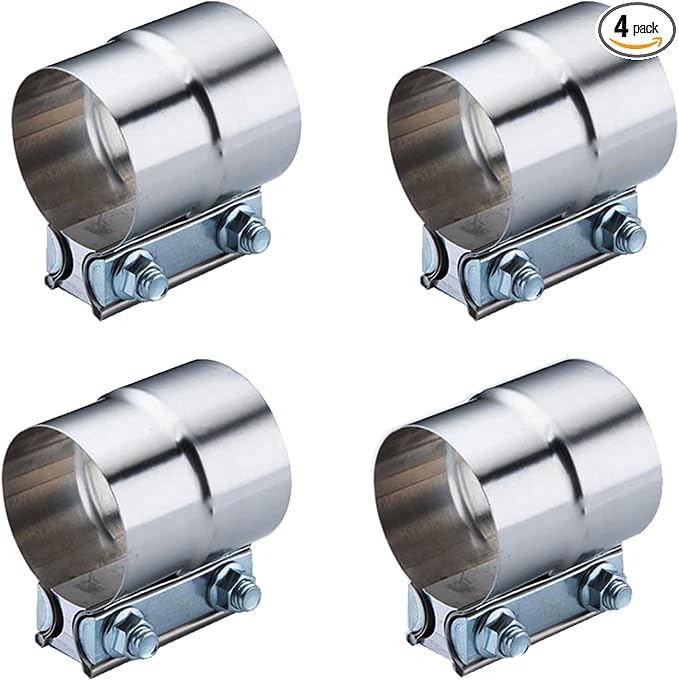 2.5 Inch Exhaust Clamps 4 Packs,2 1/2in Lap Joint Band Clamp 304 Stainless Steel for Muffler Pipe Repair,Catalytic Converters