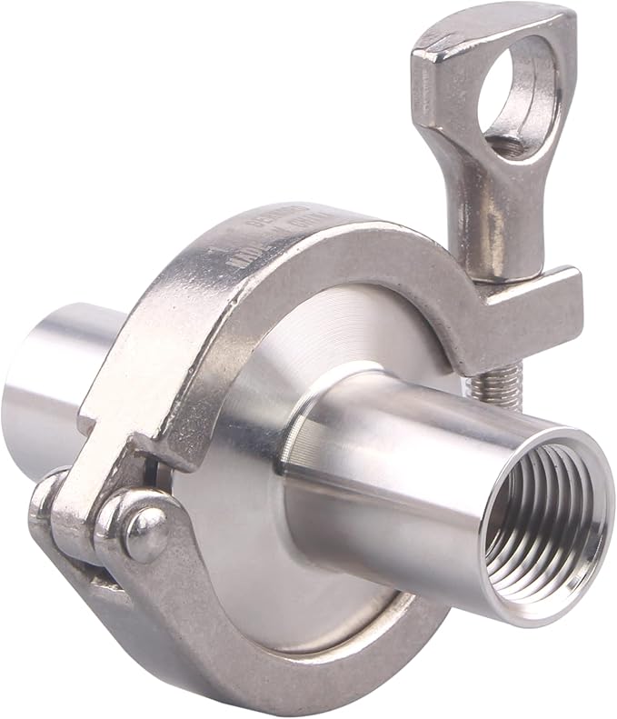 DERNORD 2 Pcs Sanitary Female Threaded Ferrule Pipe Fittings + SUS304 Tri-clamp (Tri-clover Clamp) + FKM Gasket (Female Threaded Pipe Size:1/2 Inch DN15)
