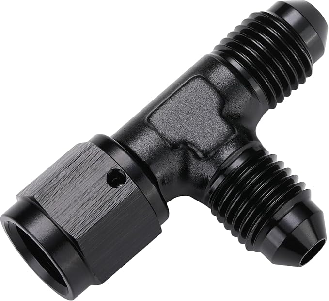 4AN Male Flare Tee T Fitting Adapter with AN4 Female Swivel On Run Aluminum Black