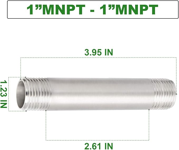 TAISHER 4PCS Stainless Steel Pipe Fittings, 1" NPT x 1" NPT Male Threaded, 4" Length Nipple Cast Pipe