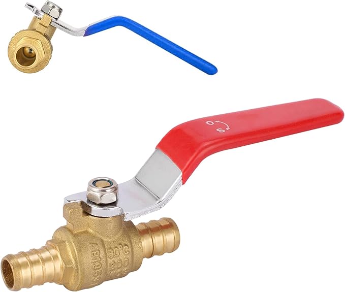 HeSun 2-PCs 1/2 Inch PEX Ball Valves, 1/4 Turn Full Port Shut-off Valve, Brass Crimp Pex Valve for Hot and Cold Water, ASTM F1807,Blue & Red