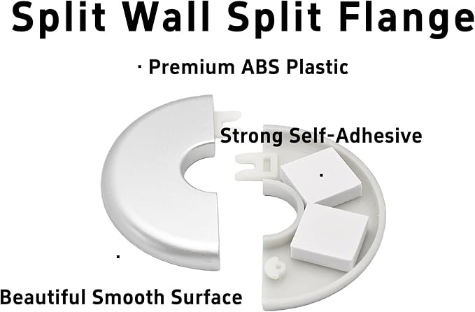 2PCS bociloy 22mm/0.86" ID Wall Split Flange, Silver ABS Round Self-Adhesive Escutcheon Plate, Wall Hole Decoration Cover, Water Pipe Plate Cover