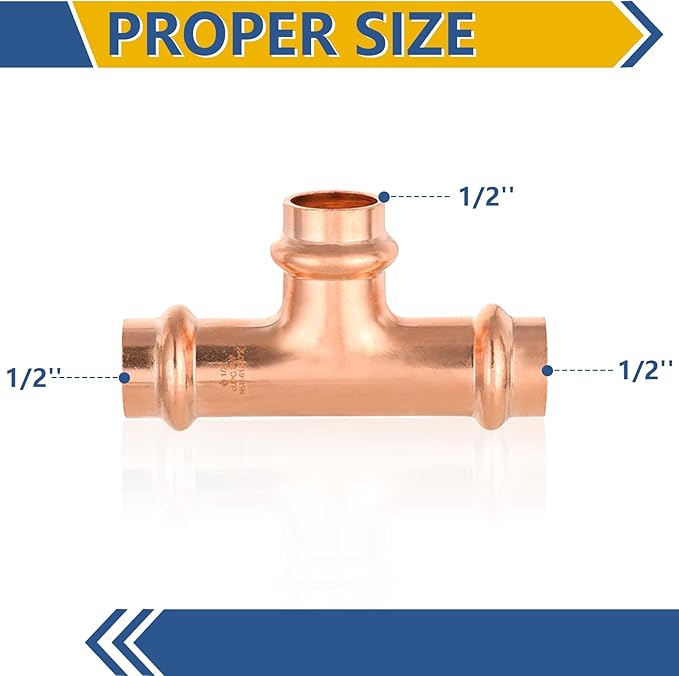 30-Pack GUOFIS Copper Press Tee,1/2" x 1/2"x 1/2" Tee Fittings for Copper Tube Connection with Stop(PRESS009-30Pack)