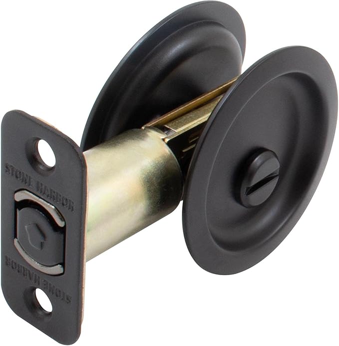 Round Pocket Door Lock, Privacy (Bed/Bath) Latch, 2-3/8" Backset, RCL, Matte Black by Stone Harbor Hardware