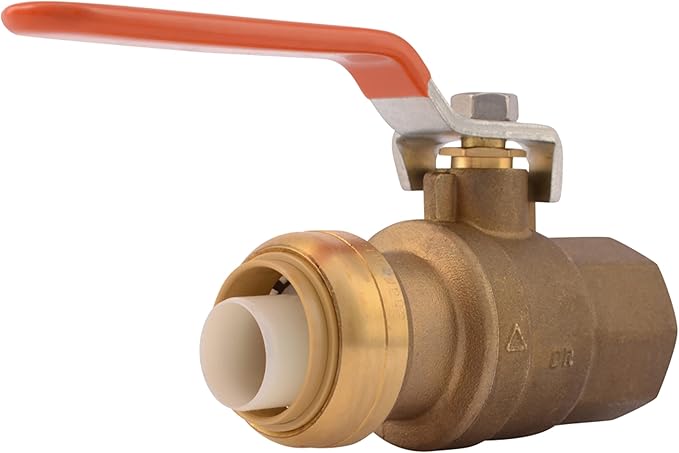 SharkBite 1 x 1 Inch Ball Valve with FNPT Connector, Push to Connect Brass Plumbing Fitting, PEX Pipe, Copper, CPVC, PE-RT, HDPE, 22187-0000LF