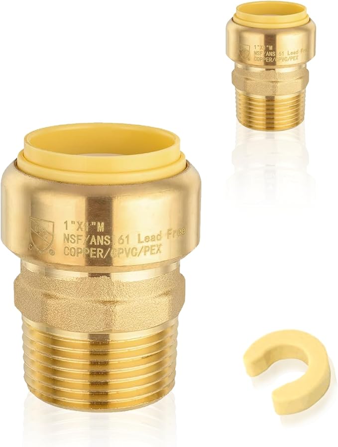 HeSun 20-Pack Pushfit Male Adapter, 1" MNPT x 1" Push to Connect Plumbing Fittings with Disconnect Clip, Brass Push-fit Fittings for PEX, Copper, CPVC, PE-RT Pipes