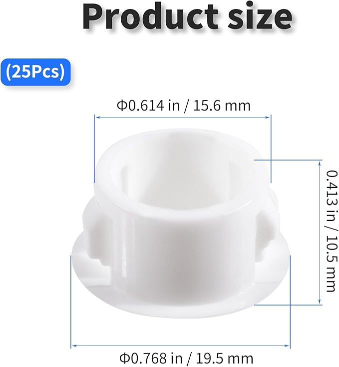 25 Pcs OD 0.614"(15.6mm) White Hole Knockout Locking Plugs,Plastic Nylon Round Drilling Hole Plugs,Flush Type Panel Round Snap in Fastener,Tube Fastener Cover for Furniture Insert End Caps