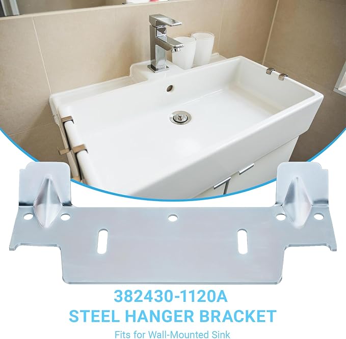 382430-1120A Steel Hanging Bracket for Wall-Mounted Sink,Heavy Duty Metal Wall Mount Sink Bracket with Multiple Holes to Catch Studs or BackerBoard