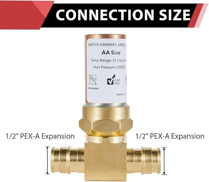 2-Pack EFIELD Water Copper Hammer Arrestor MH-210 Pex-A Expansion 1/2-inch Tee Connection, ASTM F1960,(HAMMER008-2PCS)