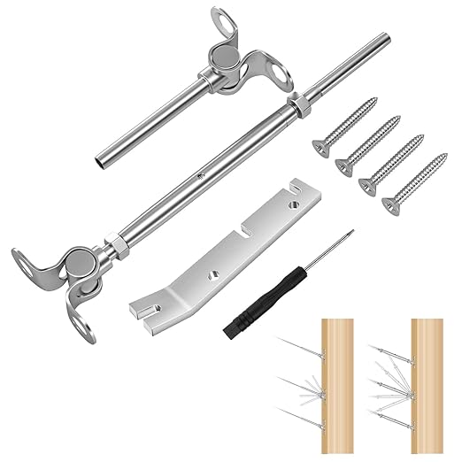 CKE 10 Pairs Cable Railing Kit 1/8" Swage Toggle Turnbuckle Hardware T316 Stainless Steel Cable Railing Hardware for Wood Post, Angle 180° Adjustable Stairs Deck Cable Railing Kit 20 Cable Lines, CR25