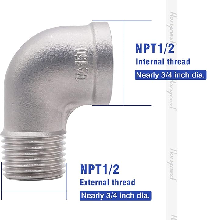 stainless steel NPT 1/2 elbow fitting 90 degree with both male and female thread connecting water pipe air hose pvc tube cast coupling (1 pc)