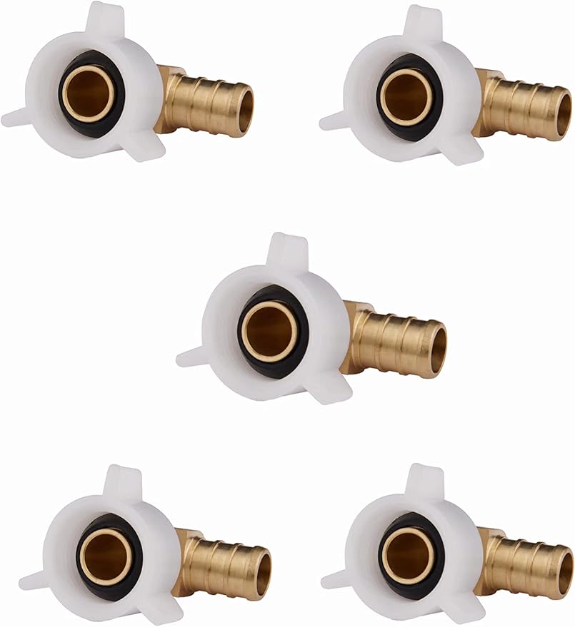5-Pack EFIELD Pex 3/4" Pex x 3/4" Female NPT Swivel Elbow Brass Barb Crimp Fittings ASTM F1807,(PEX1807211-5PCS)