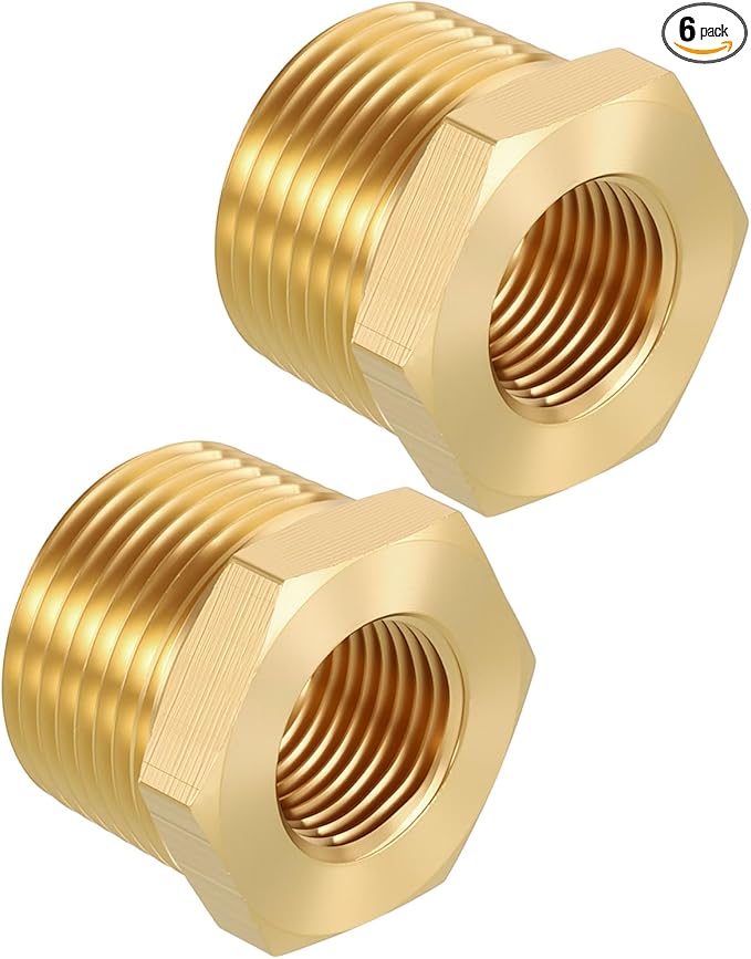 Pack of 6, 3/4" Male NPT to 3/8" FeMale NPT Solid Brass Hex Bushing, Hose Fittings Adapter Reducer Fit for Pipe Leak Repair, Bathroom Remodeling, Tool Extensions, Compression