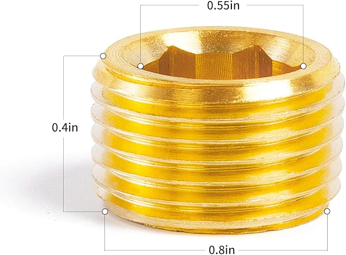 ChillWaves Brass Pipe Fitting, Internal Hex Head Socket Pipe Plug Fitting 1/2" NPT Male Thread Adapter(12-PACK)