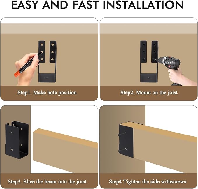 Concealed Joist Hangers, (10-30PCS), 2"x6", 4"x6", 4"x8" with Screws, Outdoor Trim Concealed Flanges, for Beam,Swing, Handrail,Fence (10, 2"×6")