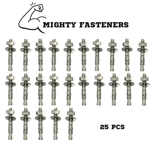 Wedge Anchors – Heavy-Duty 304 Stainless Steel Expansion Bolts for Concrete & Masonry, Rust-Resistant & Durable - 1/4" X 1-3/4" - 25 Pack