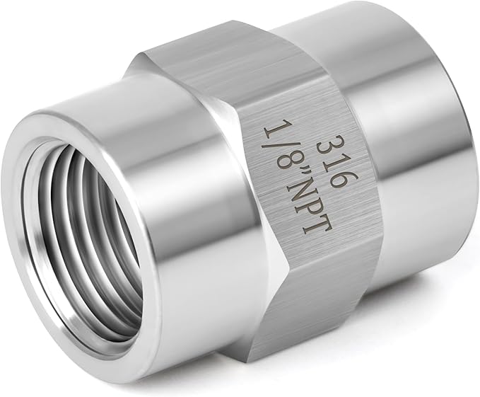 TAISHER 2PCS Forging of 316L Stainless Steel Pipe Fitting, Coupling, 1/8" NPT Female x 1/8" NPT Female, Pipe Adapter Fitting