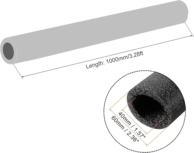 MECCANIXITY Foam Tube Sponge Protective Sleeve Black Seal Sleeve Polyethylene Pipe 40x60mm(1.57x2.36 Inch) for Pipe Insulation, Pack of 4