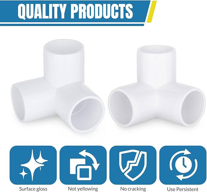 3/4 inch 3-Way PVC Pipe Fittings, PVC 3-way Fitting Connectors, Used for Building Furniture, Furniture Grade, White (12 Pack)