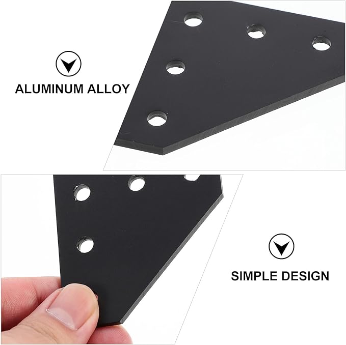 4Pcs Aluminum Alloy 5-Hole L-Shaped Joint Board Metal Angle Bracket Connector for Industrial Aluminum Extrusion Profiles, Black Corner Reinforcement Plates for Structural Framing