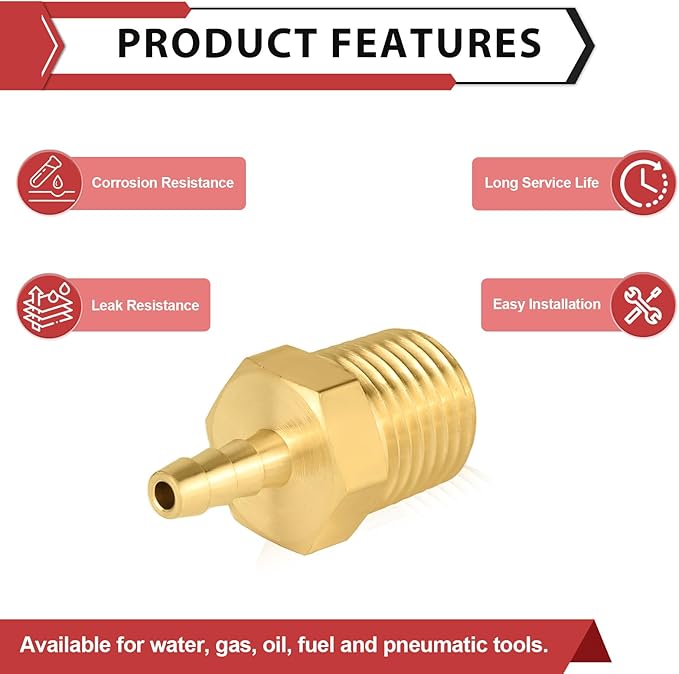 (Pack of 20) EFIELD Brass Hose Barb Fitting Adapter, 1/8" Barb x 1/4" NPT Male Pipe Fitting,(BARB002-20PCS)